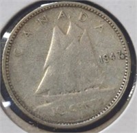 Silver 1947 Canadian dime