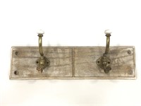 Two hook wood & metal wall rack