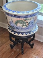 Large Asian Ceramic Planter with Stand
