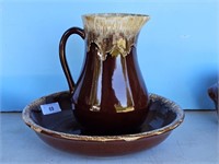 Brown roseville pitcher and bowl