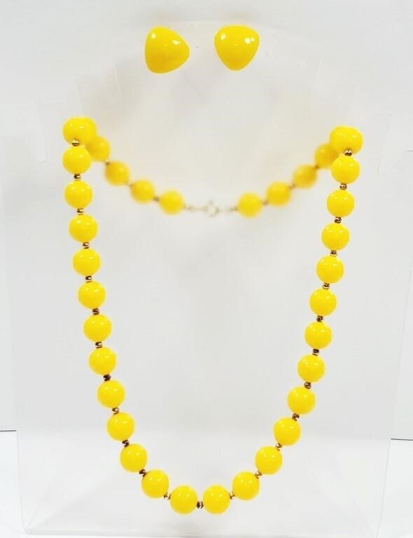 Yellow Vintage Lucite Necklace & Earrings SET