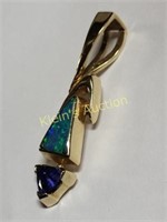 14K Yellow Gold Black Opal & Tanzanite Pendant W/l