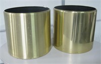 Pair Of 2 Large Brass-Toned Aluminum Planters