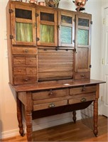 Antique Oak Kitchen Hoosier Cabinet Baker