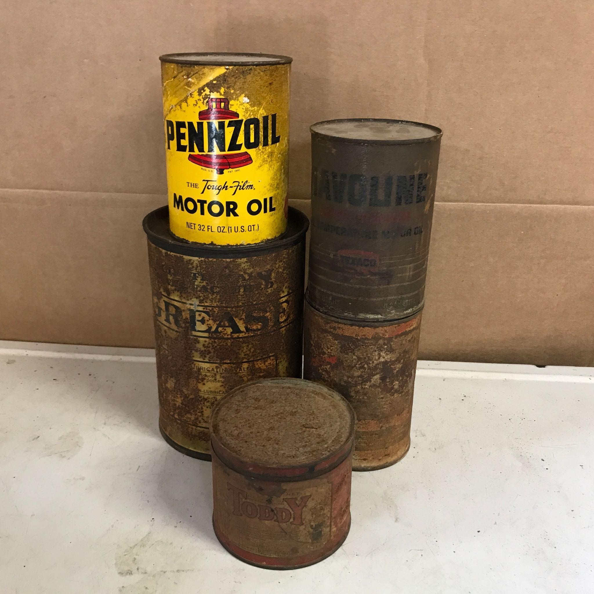 5 Vintage Oil Cans Havoline Penzoil Sohio