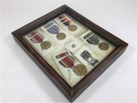 Display Case w/ Military Pins and Medals