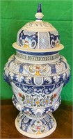 Q - HANDPAINTED CERAMIC JAR W/ LID (ITALY) (K30)