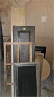 Assorted wood, boards, chalkboard, picture frame