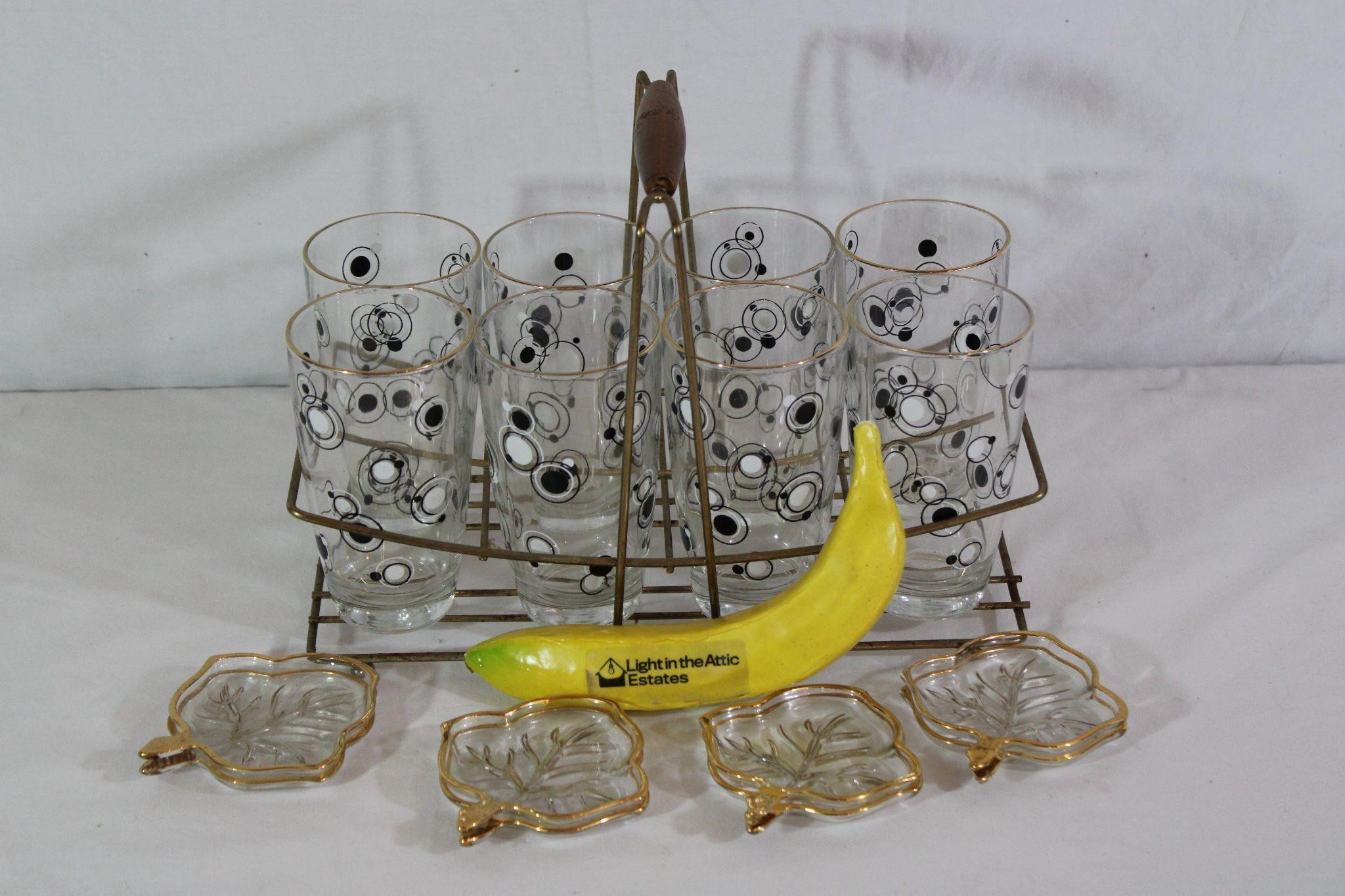 MCM 1960s Bar POLKA DOT Glasses, Caddy & Coasters