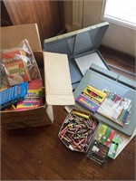 Assorted lot of crayons, markers, pencil boxes