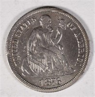 1876-CC SEATED LIBERTY DIME XF