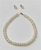 Pearl Bracelet/ Earring Set with 10K Gold Clasps