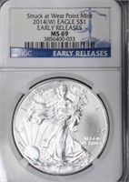 NGC MS-69 2014 W EARLY RELEASE SILVER EAGLE