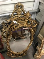 Pair of gold framed oval mirrors--32" tall,