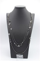 Long triple chain w/silver and black accent