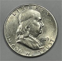 1949-S Franklin Silver Half About Uncirculated AU