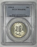 1950-D Franklin Silver Half PCGS MS64 FBL