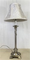 Silvertone Candlestick Table Lamp w/Shade