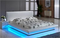 Faux Leather Platform Bed with LED Lights king