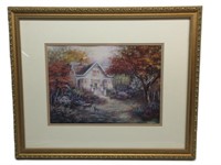 Signed Home in the Woods Painting 18.5" x 22"W