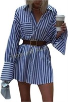 CHARTOU Women Oversized Striped Shirt Dress