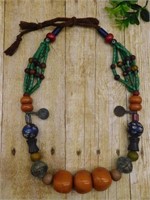 ORNAMENTAL AFRICAN TRADE BEAD NECKLACE ROCK STONE