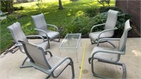 5 Outdoor Aluminum Chairs w glass top iron coffee