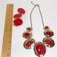 Red & Gold Tone Necklace and Bracelet