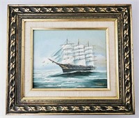 Vintage Signed Oil on Canvas Clipper Ship Painting