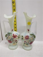 pr Victorian hand blown hand painted vases