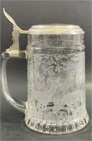 Vintage Etched Beer Stein Glass with lid