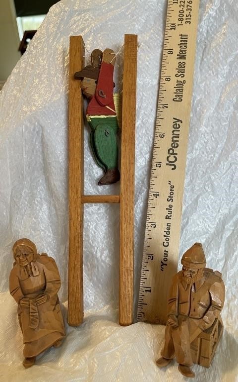 Assorted hand carved wood figures