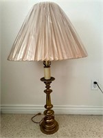 Vtg. Brass Candlestick Style Lamp w/ Shade