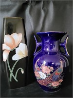 VTG Asian Style Peacock & Floral Vases
