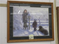 Winter Scene Picture w/ Oak Frame