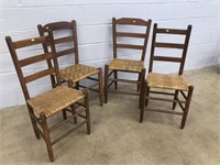 Set of 4 Vtg. Woven Seat Ladderback Side Chairs