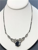 Sterling Marcasite Necklace with Jet