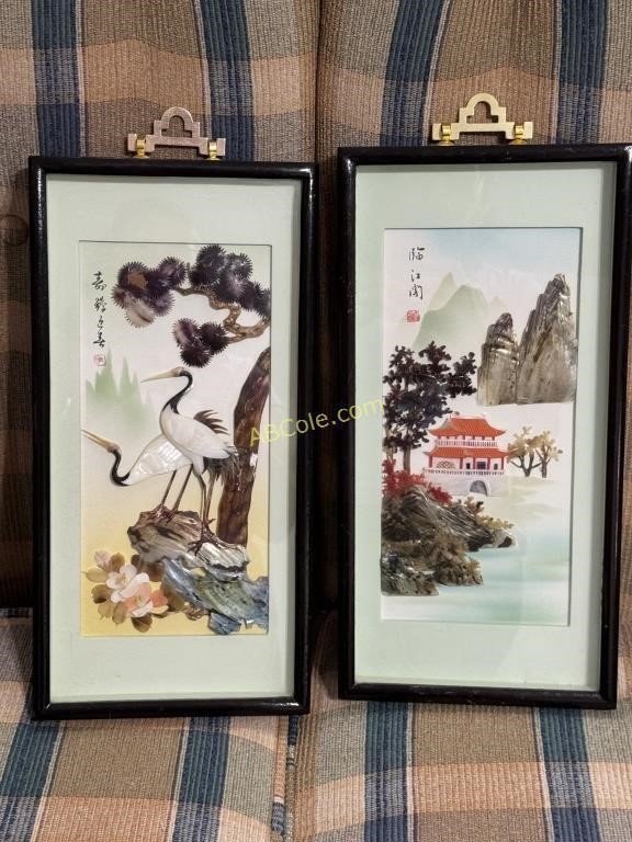 2- 7"W x 14"H Asian Matted Shadowbox wall art