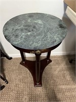 Green round marble top cherry 3 column accent