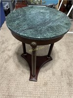 Green round marble top cherry 3 column accent