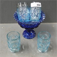 Blue Glass Moon & Star Compote & Tumblers