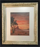 Watercolor Landscape Desert Scene Signed By Artist