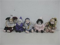5 Assorted Baby Jester & Harlequin Dolls See Info
