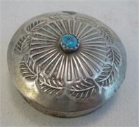 Zuni SS Turquoise Tobacco Box - Tested