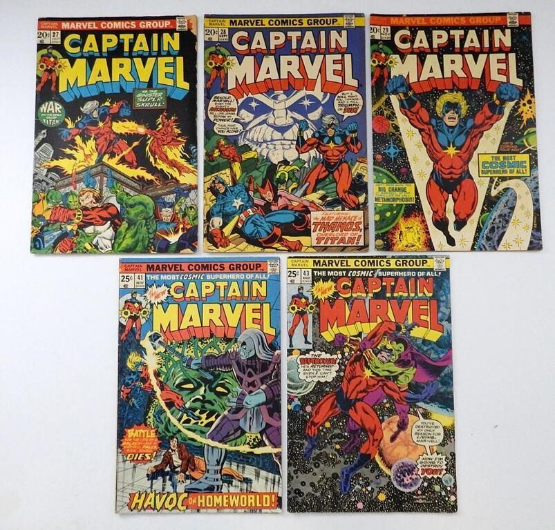 (5) 1970's CAPTAIN MARVEL COMIC BOOKS