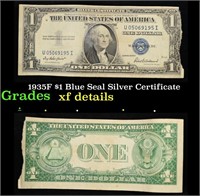 1935F $1 Blue Seal Silver Certificate Grades xf de