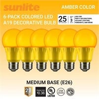 B1264  Sunlite LED A19 Amber Bulb 3W E26 6 Pack