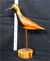 Vintage shorebird brown/tan decoy on wood base