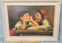 2 Children Signed Oil Painting on Board