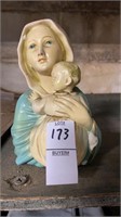 Ceramic Virgin Mary statue with damage, 6 “ tall